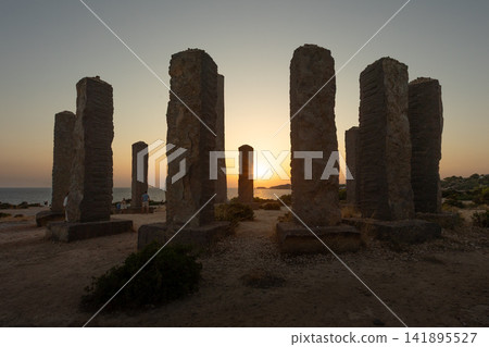 Stunning Time and Space outdoor art installation in Ibiza at picturesque sunset Stunning Time and Space outdoor art installation in Ibiza at picturesque sunset 141895527