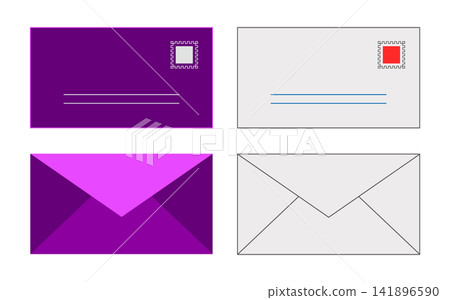 Set of four different mail envelopes with stamps flat vector icons, envelope Set of four different mail envelopes with stamps flat vector icons, envelope 141896590