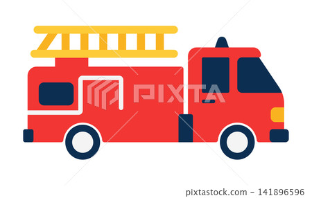 Bright red fire truck with yellow ladder for emergency services, emergency 141896596