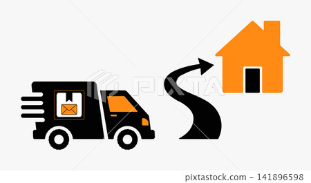Delivery truck icon showing home shipment logistics service symbol with delivery Delivery truck icon showing home shipment logistics service symbol with delivery 141896598