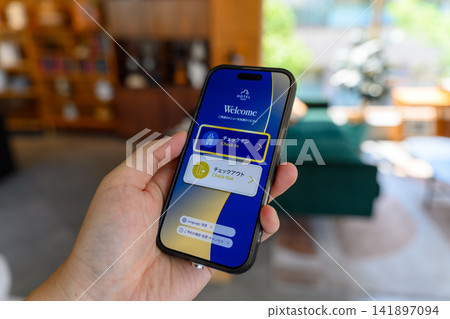 Screen for checking into a hotel on your smartphone Screen for checking into a hotel on your smartphone 141897094