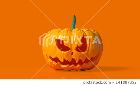Scary Halloween Jack O Lantern on Bright Orange Background 3d render. Scary Halloween Jack O Lantern on Bright Orange Background 3d render. 141897352