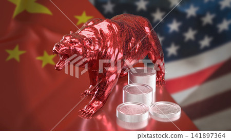 Red Bear Market Between China and United States Economies 3d render. Red Bear Market Between China and United States Economies 3d render. 141897364