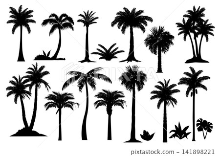 Tropical Palm Tree Silhouette Vector Set. Template Illustration Isolated on White Background Tropical Palm Tree Silhouette Vector Set. Template Illustration Isolated on White Background 141898221