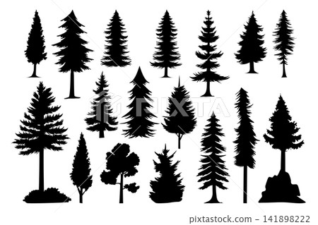 Pine Tree Silhouette Set Isolated on White Background Vector Clipart Pine Tree Silhouette Set Isolated on White Background Vector Clipart 141898222