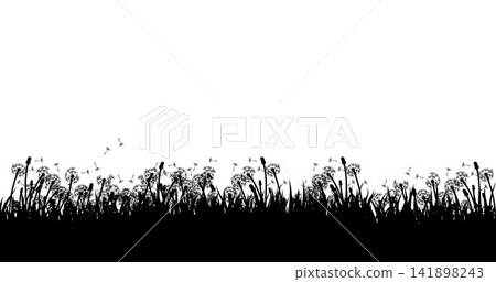 Black Dandelion Meadow Silhouette Vector Isolated on White Background Black Dandelion Meadow Silhouette Vector Isolated on White Background 141898243