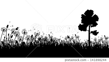 Black Dandelion Meadow Silhouette Vector Isolated on White Background Black Dandelion Meadow Silhouette Vector Isolated on White Background 141898244