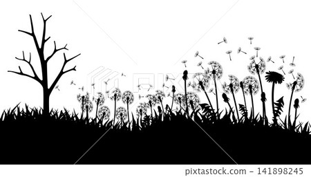 Black Dandelion Meadow Silhouette Vector Isolated on White Background Black Dandelion Meadow Silhouette Vector Isolated on White Background 141898245