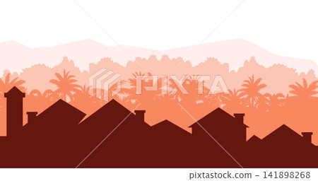 Residential Cityscape Layered Silhouette. Suburban neighborhood panorama. Small town landscape. Housing Skyline vector. Seamless composition isolated on white background Residential Cityscape Layered Silhouette. Suburban neighborhood panorama. Small town landscape. Housing Skyline vector. Seamless composition isolated on white background 141898268