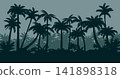 Tropical palm trees silhouette background. Palmeny island vector illustration. Beautiful beach nature scenery. 141898318