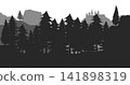Pine trees silhouette in a forest. Spruce nature landscape. Evergreen coniferous vector. Seamless composition isolated on white background 141898319