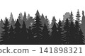 Pine trees silhouette in a forest. Spruce nature landscape. Evergreen coniferous vector. Seamless composition isolated on white background 141898321