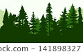Pine trees silhouette in a forest. Spruce nature landscape. Evergreen coniferous vector. Seamless composition isolated on white background 141898327