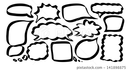 Speech bubble line art vector set in black and white. Isolated cartoon background with doodle dialog chat shape. Ideal for conversation graphic stamp. Perfect for comic dialogue and talk design. Speech bubble line art vector set in black and white. Isolated cartoon background with doodle dialog chat shape. Ideal for conversation graphic stamp. Perfect for comic dialogue and talk design. 141898875