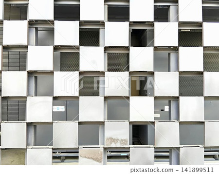 Modern checkered pattern exterior wall panel background Modern checkered pattern exterior wall panel background 141899511