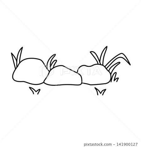 hand drawn rocks and grass illustration nature 141900127