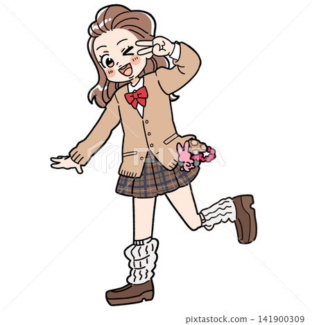 An illustration of a Heisei-era gal making a peace sign. An illustration of a Heisei-era gal making a peace sign. 141900309