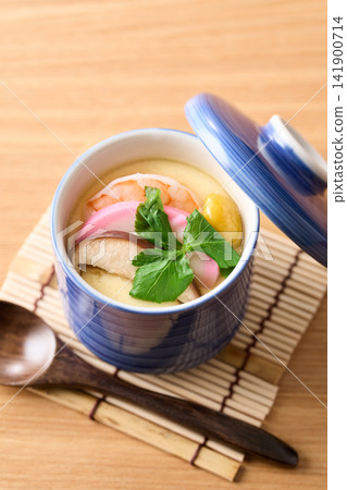 Steamed egg custard with lots of ingredients Steamed egg custard with lots of ingredients 141900714