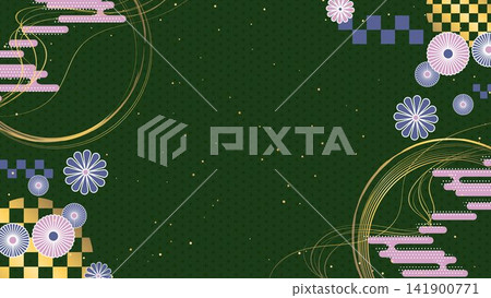 Japanese-style decorative background featuring hemp leaf and checkered patterns. Japanese-style decorative background featuring hemp leaf and checkered patterns. 141900771