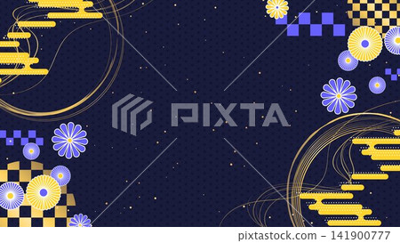 Japanese-style decorative background featuring hemp leaf and checkered patterns. Japanese-style decorative background featuring hemp leaf and checkered patterns. 141900777
