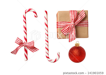 Christmas set. Colorful decorations highlight joy and anticipation for New Year 2027, PNG Christmas set. Colorful decorations highlight joy and anticipation for New Year 2027, PNG 141901059