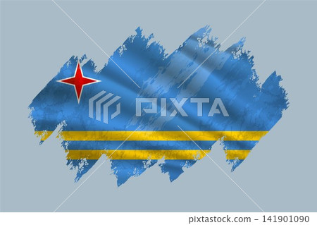 Aruba flag is depicted with brushstrokes and features textured design elements. Aruba flag is depicted with brushstrokes and features textured design elements. 141901090