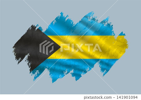 Bahamas flag is depicted with brushstrokes and features textured design elements. 141901094