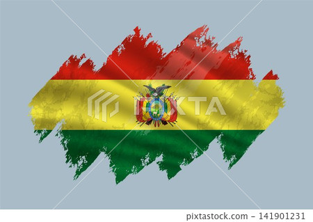 Bolivia flag is depicted with brushstrokes and features textured design elements. Bolivia flag is depicted with brushstrokes and features textured design elements. 141901231
