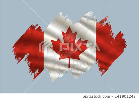 Canada flag is depicted with brushstrokes and features textured design elements. 141901242