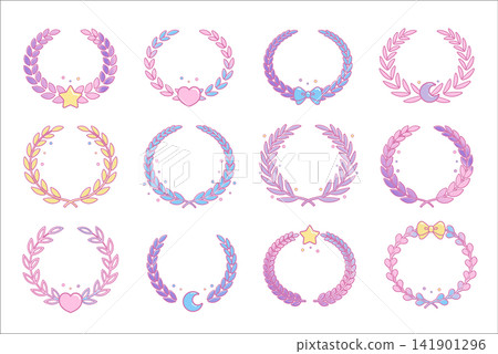 City Pop Laurel Wreath Set Vector Illustration Award Icon City Pop Laurel Wreath Set Vector Illustration Award Icon 141901296