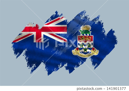 Cayman Islands flag is depicted with brushstrokes and features textured design elements. Cayman Islands flag is depicted with brushstrokes and features textured design elements. 141901377