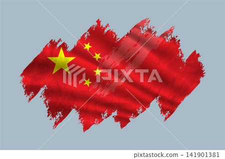 China flag is depicted with brushstrokes and features textured design elements. China flag is depicted with brushstrokes and features textured design elements. 141901381