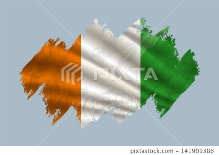 Cote D'Ivoire flag is depicted with brushstrokes and features textured design elements. Cote D'Ivoire flag is depicted with brushstrokes and features textured design elements. 141901386