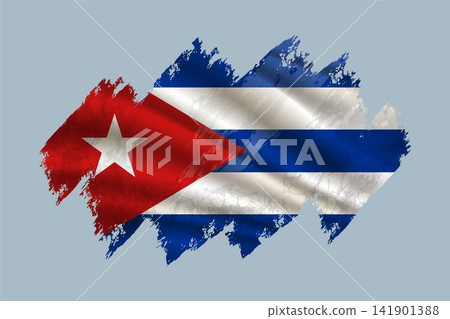 Cuba flag is depicted with brushstrokes and features textured design elements. Cuba flag is depicted with brushstrokes and features textured design elements. 141901388