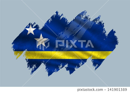 Curacao flag is depicted with brushstrokes and features textured design elements. Curacao flag is depicted with brushstrokes and features textured design elements. 141901389