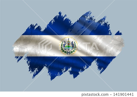 El Salvador flag is depicted with brushstrokes and features textured design elements. El Salvador flag is depicted with brushstrokes and features textured design elements. 141901441