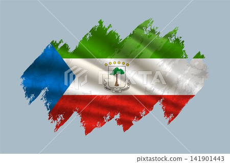 Equatorial Guinea flag is depicted with brushstrokes and features textured design elements. 141901443