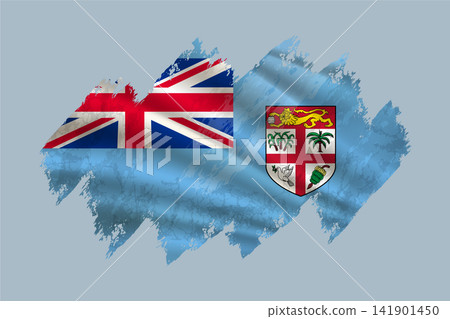 Fiji flag is depicted with brushstrokes and features textured design elements. Fiji flag is depicted with brushstrokes and features textured design elements. 141901450