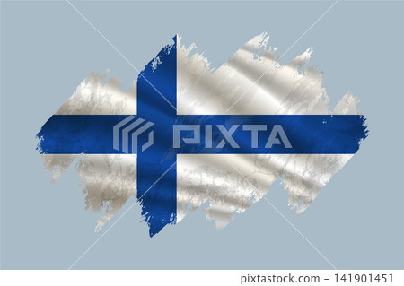 Finland flag is depicted with brushstrokes and features textured design elements. Finland flag is depicted with brushstrokes and features textured design elements. 141901451