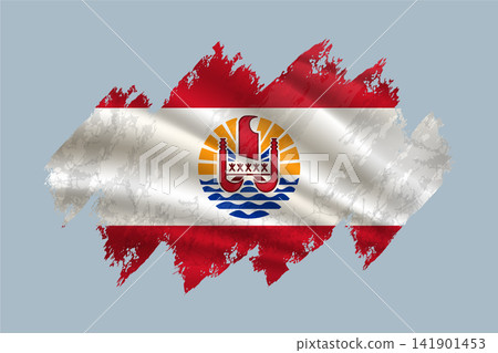 French Polynesia flag is depicted with brushstrokes and features textured design elements. French Polynesia flag is depicted with brushstrokes and features textured design elements. 141901453