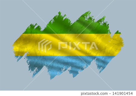 Gabon flag is depicted with brushstrokes and features textured design elements. 141901454