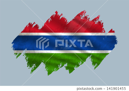 Gambia flag is depicted with brushstrokes and features textured design elements. Gambia flag is depicted with brushstrokes and features textured design elements. 141901455