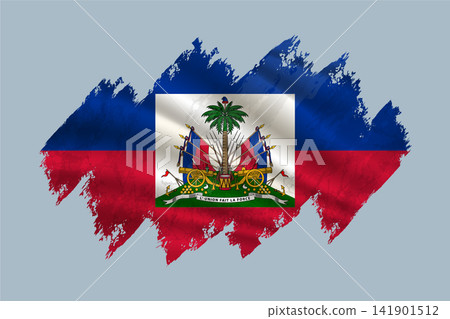 Haiti flag is depicted with brushstrokes and features textured design elements. 141901512