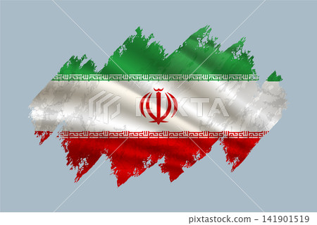Iran flag is depicted with brushstrokes and features textured design elements. 141901519