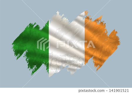Ireland flag is depicted with brushstrokes and features textured design elements. Ireland flag is depicted with brushstrokes and features textured design elements. 141901521