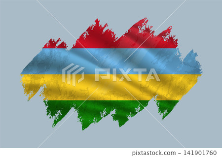 Mauritius flag is depicted with brushstrokes and features textured design elements. 141901760