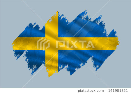 Sweden flag is depicted with brushstrokes and features textured design elements. Sweden flag is depicted with brushstrokes and features textured design elements. 141901831