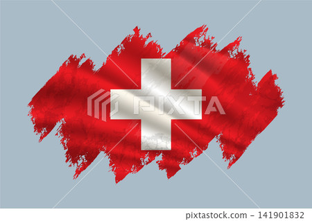 Switzerland flag is depicted with brushstrokes and features textured design elements. 141901832