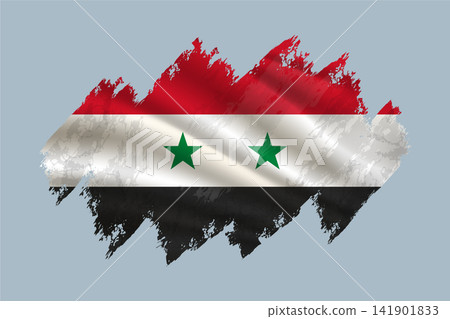 Syria flag is depicted with brushstrokes and features textured design elements. Syria flag is depicted with brushstrokes and features textured design elements. 141901833