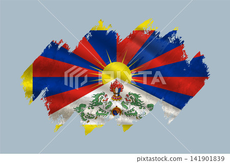 Tibet flag is depicted with brushstrokes and features textured design elements. Tibet flag is depicted with brushstrokes and features textured design elements. 141901839